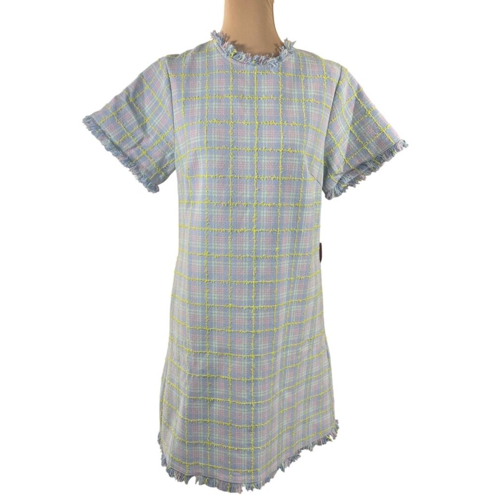 New Ivy City Co Reese Shift Dress in Periwinkle Blue M Medium Tweed
